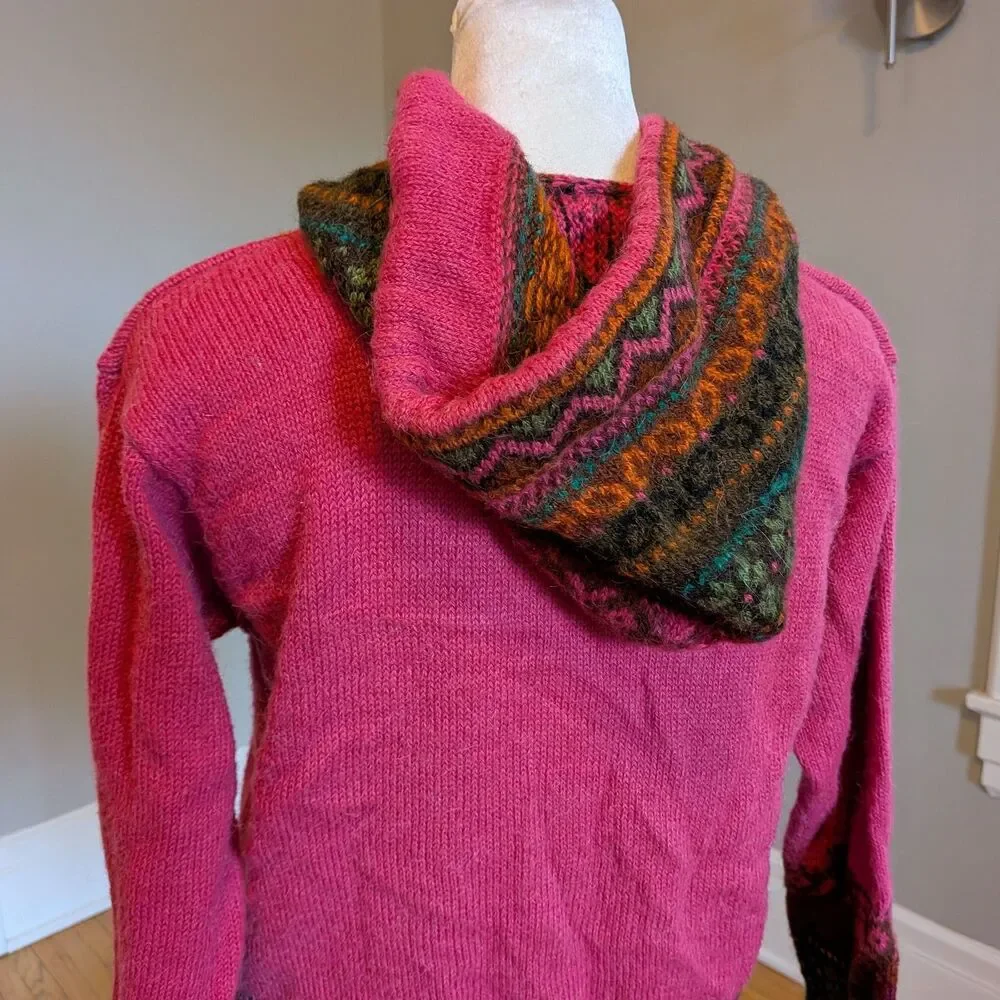 Inka Tradition Baby Alpaca Peruvian Fair Isle Sweater, Hoodie Handmade, Size S
